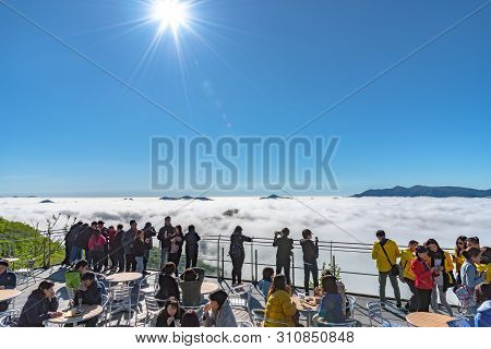 Hokkaido, Japan - May 12 2019 : Panorama View From Unkai Terrace In Summer Time Sunny Day At Tomamu,