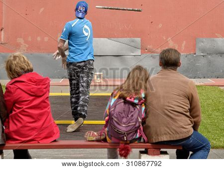 Saint-petersburg.russia.may 26.2019.gorodki - A Russian Folk Sports Game. In This Game You Need Spec