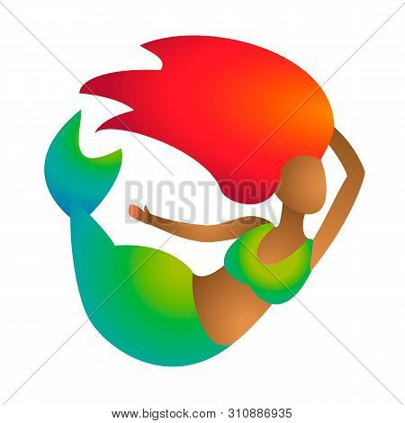 African Black Mermaid Or  Siren With Red Hair And Green Gradient Tail And Brown Skin. Redhead Young 