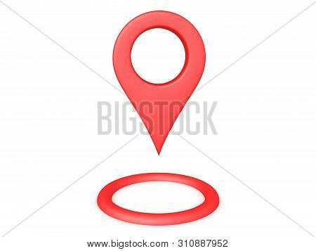 3D Rendering Of Red Location Pin With Circle Below It