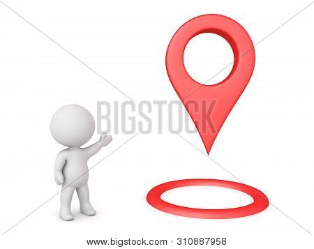 3D Character Showing Red Location Pin