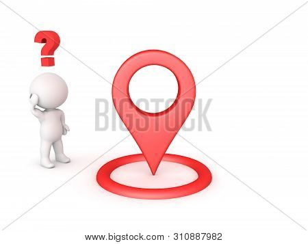 3D Character Looking Confused At Location Pin