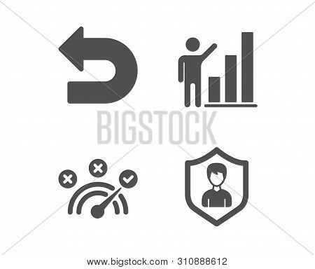 Set Of Graph Chart, Undo And Correct Answer Icons. Security Agency Sign. Growth Report, Left Turn, S
