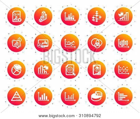 Charts And Diagrams Icons. Report, 3d Chart, Block Diagram And Dot Plot Graph Icons. Trend, Pyramid 