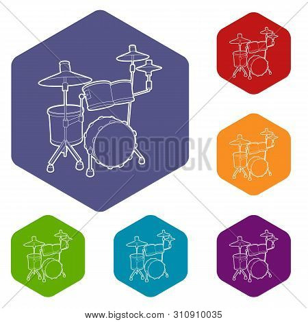 Drum Icons Vector Colorful Hexahedron Set Collection Isolated On White