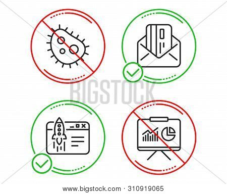 Do Or Stop. Start Business, Bacteria And Credit Card Icons Simple Set. Presentation Sign. Launch Ide