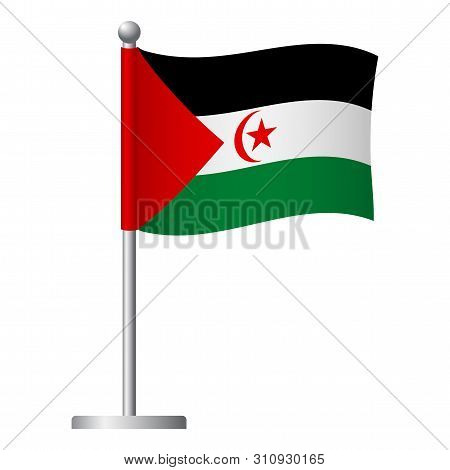 Sahrawi Arab Democratic Republic Flag On Pole. Metal Flagpole. National Flag Of Sahrawi Arab Democra
