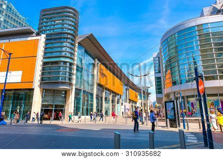 Manchester, Uk - May 18 2018: Cityscape And Architecture At Manchester City Centre Where Is The Loca