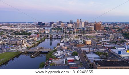 Golden Light Washes The Buildings And Infrastructure Of New New Jersey Usa
