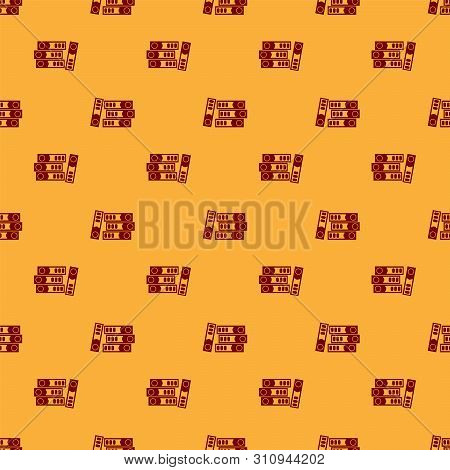 Red Office Folders With Papers And Documents Icon Isolated Seamless Pattern On Brown Background. Off