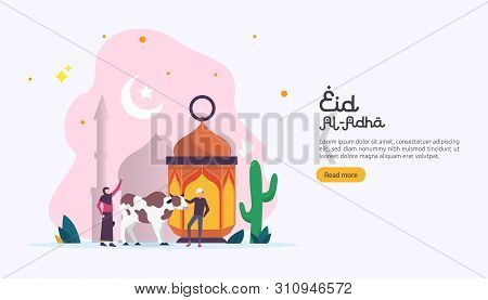 Islamic Design Illustration Concept For Happy Eid Al Adha Or Sacrifice Celebration Event With People