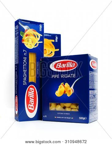 Prague, Czech Republic- July 1, 2019. Barilla is an Italian food company was founded as a bakery shop in Parma, Italy by Pietro Barilla