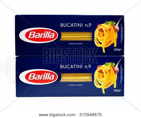 Prague, Czech Republic- July 1, 2019. Barilla is an Italian food company was founded as a bakery shop in Parma, Italy by Pietro Barilla