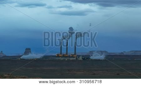 Dusk Shot Of Navajo Thermal Power Station In Page, Az