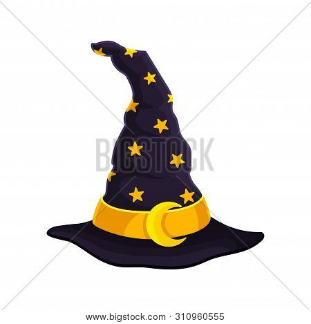 Dark Blue Wizard Hat. Vector Illustration On White Background.