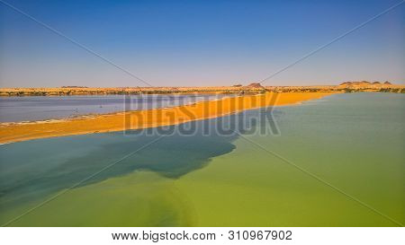 Aerial Panoramic View To Katam Aka Baramar Lake Group Of Ounianga Kebir Lakes , Ennedi, Chad