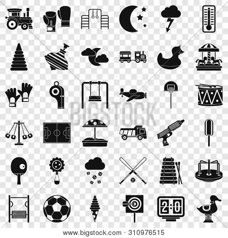 Small Playground Icons Set. Simple Style Of 36 Small Playground Icons For Web For Any Design