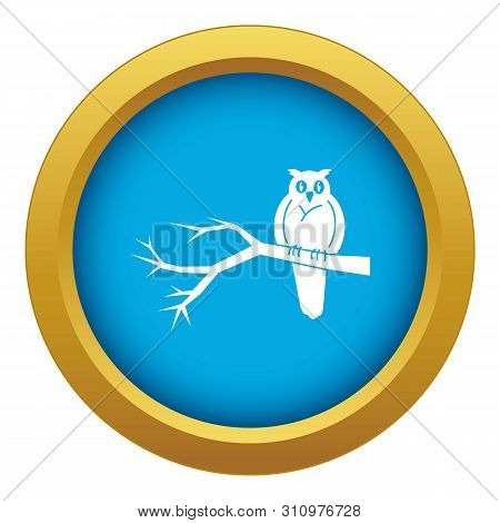 Owl On Tree Icon Blue Isolated On White Background For Any Design