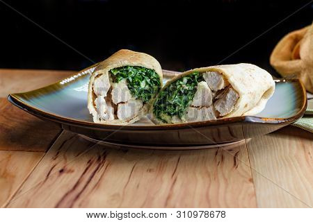 Chicken Caesar Salad Wrap Sandwich With Kale And Parmesan Cheese