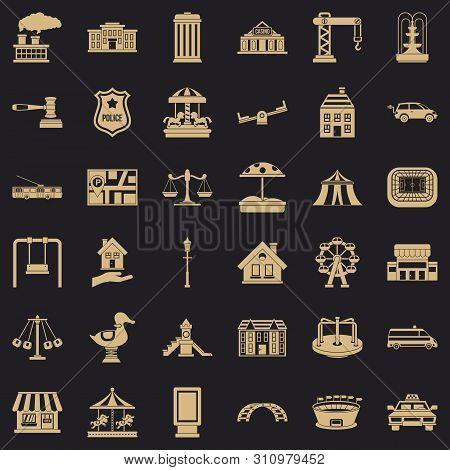 Big City Icons Set. Simple Style Of 36 Big City Icons For Web For Any Design