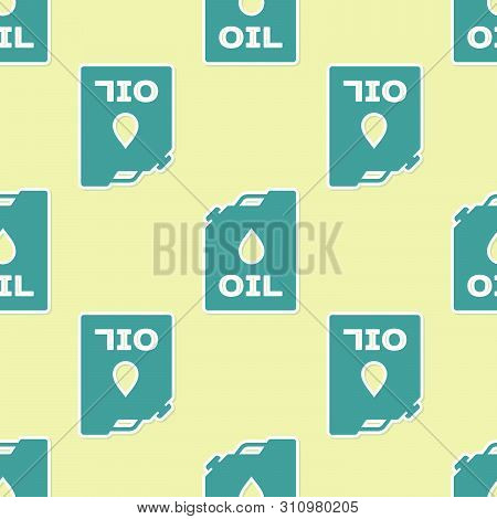 Green Plastic Canister For Motor Machine Oil Icon Isolated Seamless Pattern On Yellow Background. Oi