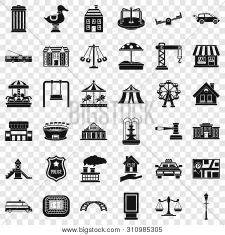City Architecture Icons Set. Simple Style Of 36 City Architecture Icons For Web For Any Design