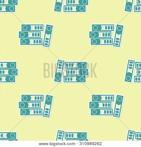 Green Office Folders With Papers And Documents Icon Isolated Seamless Pattern On Yellow Background. 