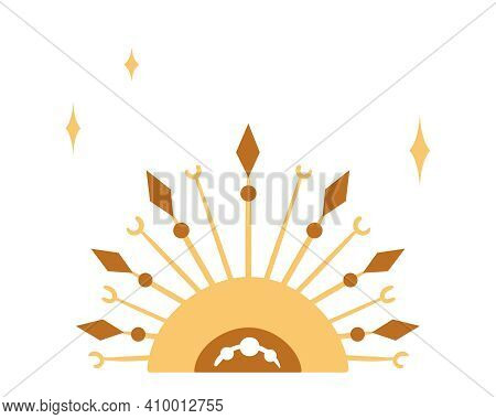 Celestial Nursery Poster With Terracotta Sun And Sunrise, Boho Hand Drawn Art For Kids Room, Pre-mad