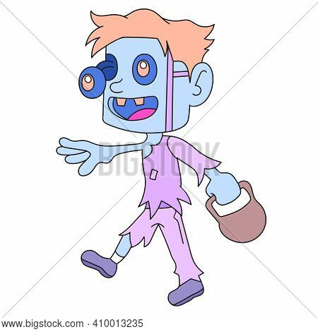 Frankenstein Halloween Monsters Walking Creepy. Doodle Icon Image. Cartoon Caharacter Cute Doodle Dr
