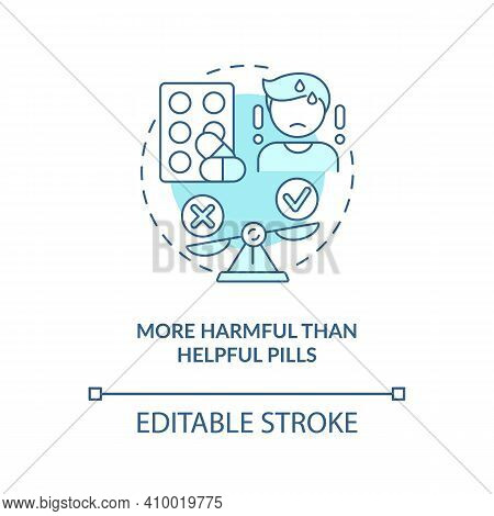 More Harmful Than Helpful Pills Concept Icon. Buying Drugs. Online Pharmacy Idea Thin Line Illustrat