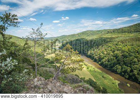 Canyon Of River Berounka, View From A Hill Certova Skala In A Hracholusky Village Czech Republic.
