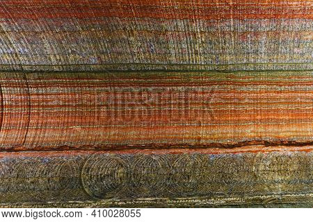 Underground Multicolor Background Fragment With Traces Of Large Drilling Equipment On Wall In Potass