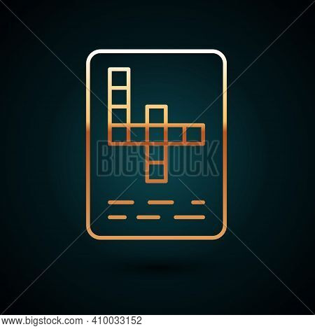 Gold Line Crossword Icon Isolated On Dark Blue Background. Vector