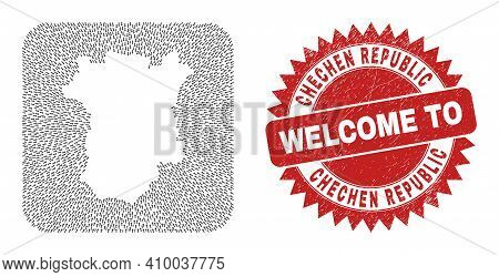 Vector Collage Chechen Republic Map Of Delivery Arrows And Rubber Welcome Seal Stamp. Mosaic Geograp
