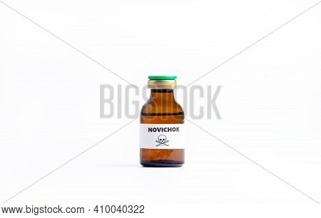 Bottle With Poison Beginner On A White Background. Chemical Weapons Concept Newbie.