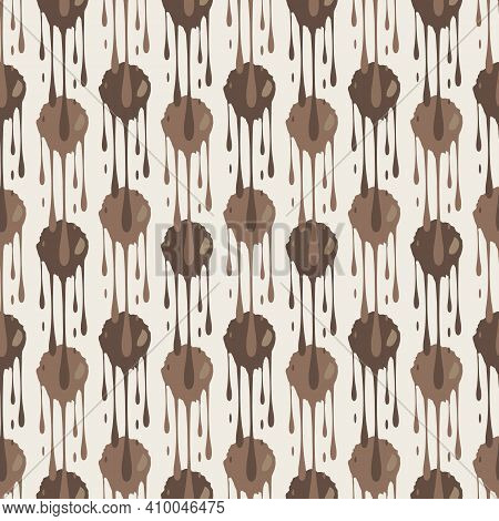 Dripping Chocolate Vector Seamless Pattern Background. Monochrome Brown Backdrop Of Overlapping Melt