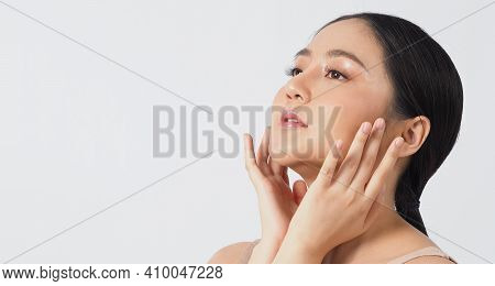 Young Asian Woman Beauty Face Make Up For Skincare Cosmetic
