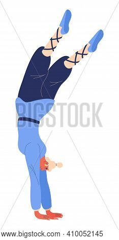 Young Character Doing Handstand In Traditional Chinese Martial Arts Clothes. Zui-quan Fighter Isolat