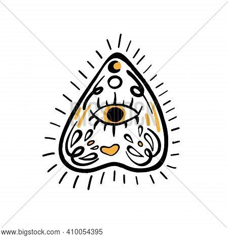 Hand Drawn Illustration Of Witches Hand And Tarot Cards. Magic Symbols. Flat And Cartoon Style. Wicc