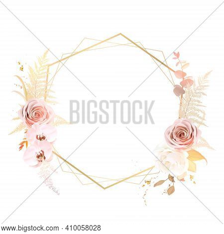 Trendy Dried Fern Leaves, Blush Pink Rose, Pale Orchid, White Ranunculus, Pampas Grass Vector Weddin