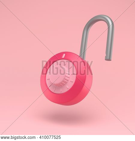 Padlock Icon Simple 3d Illustration On Pastel Abstract Background. Lock With Combination. Minimal Co