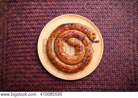 Northern Thai Sausage (sai Aua), Grilled Intestine Stuffed With Minced Pork, Spices And Herbs, Popul