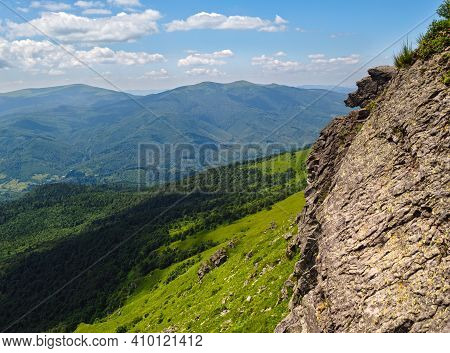 Summer Rocky Mountain Slope. Pikuj Mountain Top, Carpathian, Ukraine.