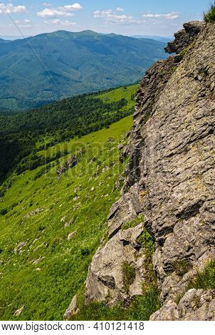Summer Rocky Mountain Slope. Pikuj Mountain Top, Carpathian, Ukraine.