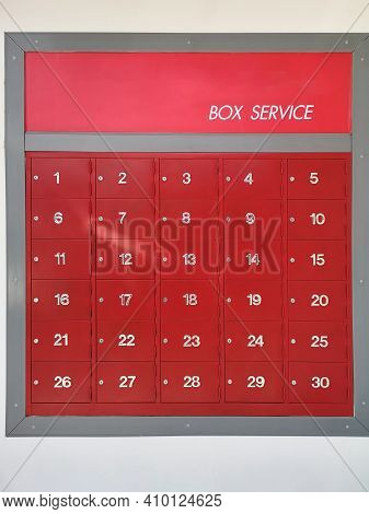 Post Office Mailbox Box Service Screen White Text Number One To Thirty On Front Red Steel With Key M