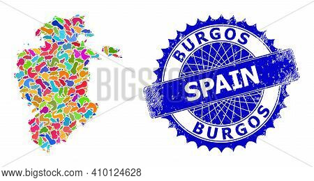 Burgos Province Map Abstraction. Blot Collage And Rubber Stamp Seal For Burgos Province Map. Sharp R