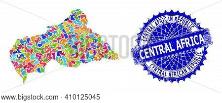 Central African Republic Map Vector Image. Blot Mosaic And Distress Mark For Central African Republi