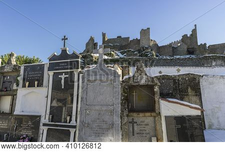 Montanchez, Spain - Jan 11th, 2021: Snow-covered Montanchez Cemetery. Awarded With The Prize For Spa
