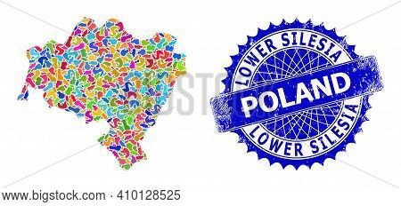 Lower Silesia Province Map Template. Spot Mosaic And Corroded Mark For Lower Silesia Province Map. S
