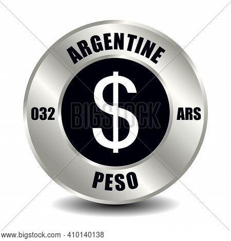 Argentina Money Icon Isolated On Round Silver Coin. Vector Sign Of Currency Symbol With Internationa